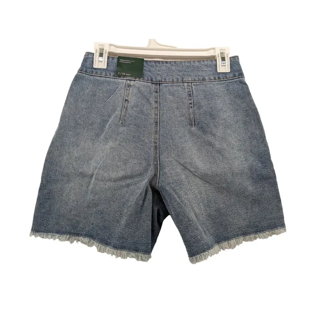 A-Line Denim Jean Shorts Super High Rise Pleated Wild Fable Medium 2‎ Fringe Hem